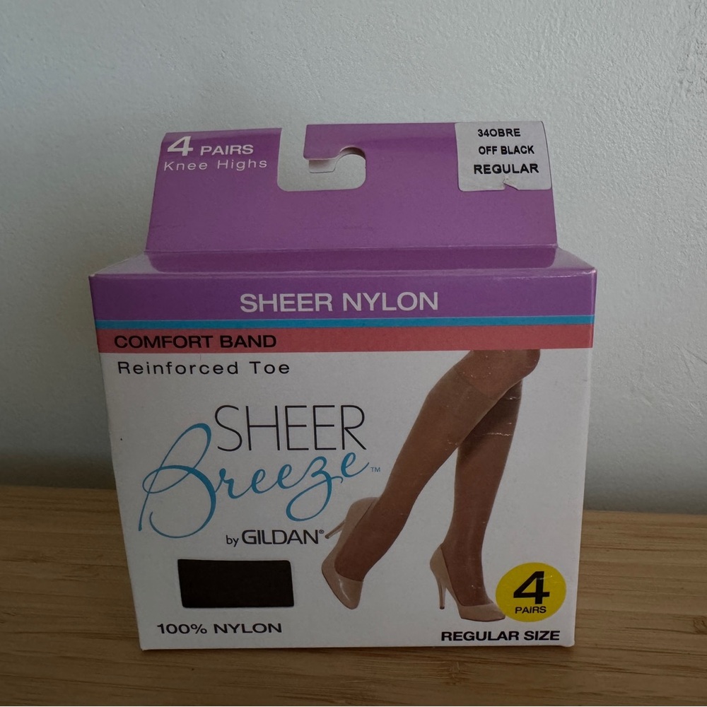 Gildan Sheer Breeze Off Black Knee Highs NWT Pack of 4, Regular size, Comfort